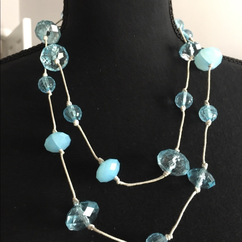 Jewelry Necklace Women Blue and Clear Beads Adjustable Double String Feminine